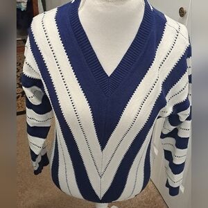 Pretty Garden Women's Navy Blue/White Striped Sweater  Size S